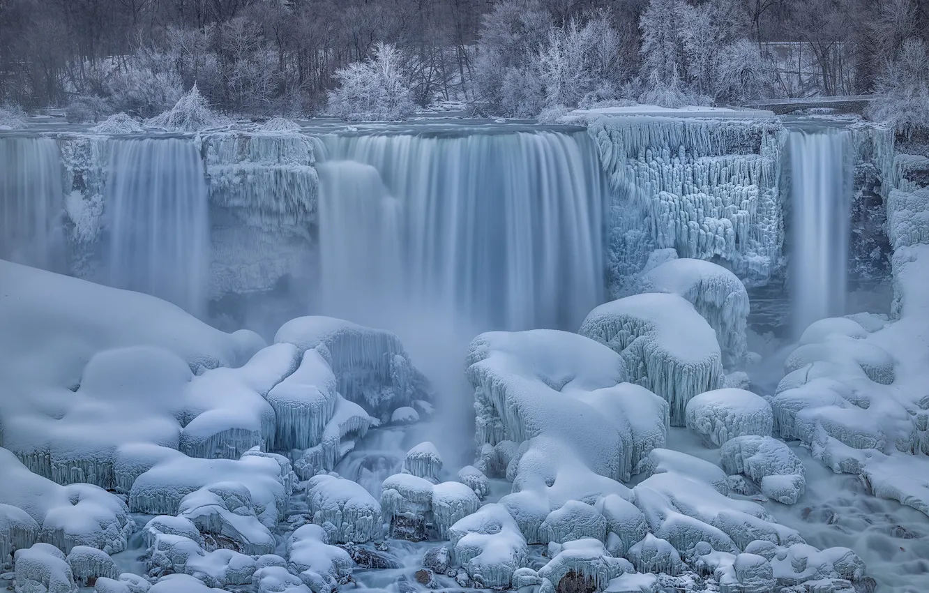 Photo wallpaper winter, snow, river, waterfall, ice, Niagara falls, cascade, The State Of New York