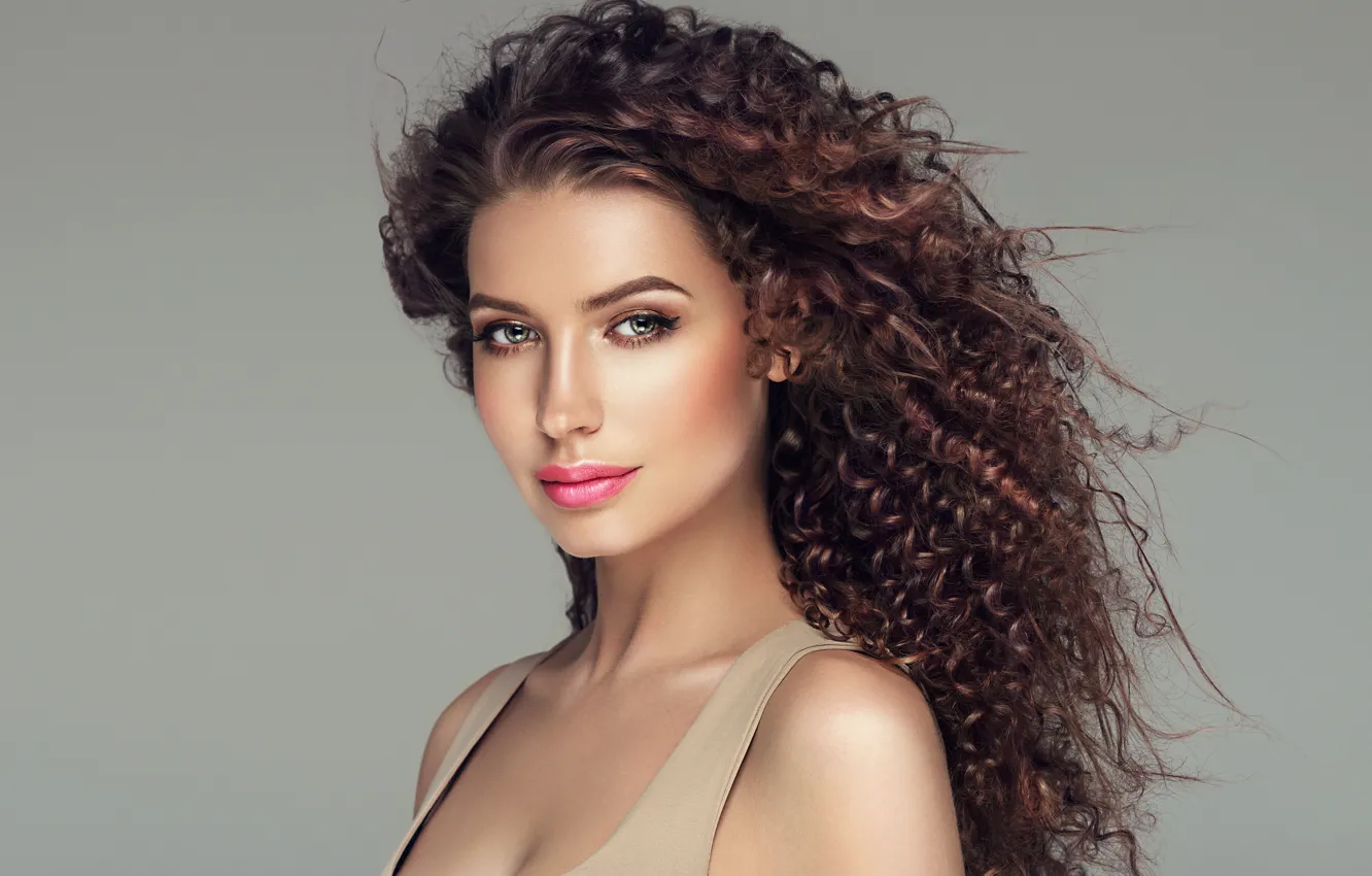 Photo wallpaper girl, pose, hair, portrait, makeup, girl, curls, beautiful