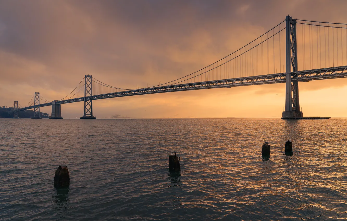 Photo wallpaper landscape, bridge, Bay Bridge, San Francisco-Oakland