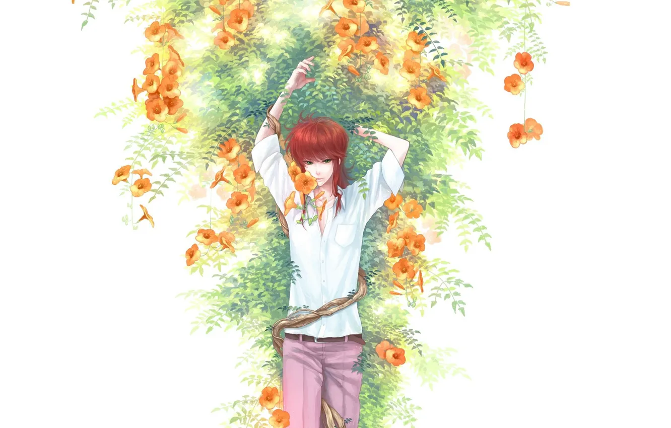 Photo wallpaper flowers, anime, art, guy, Kurama, Yu Yu No Where