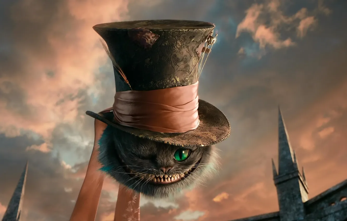Photo wallpaper cat, hat, Alice in Wonderland, Cheshire cat, Cheshire
