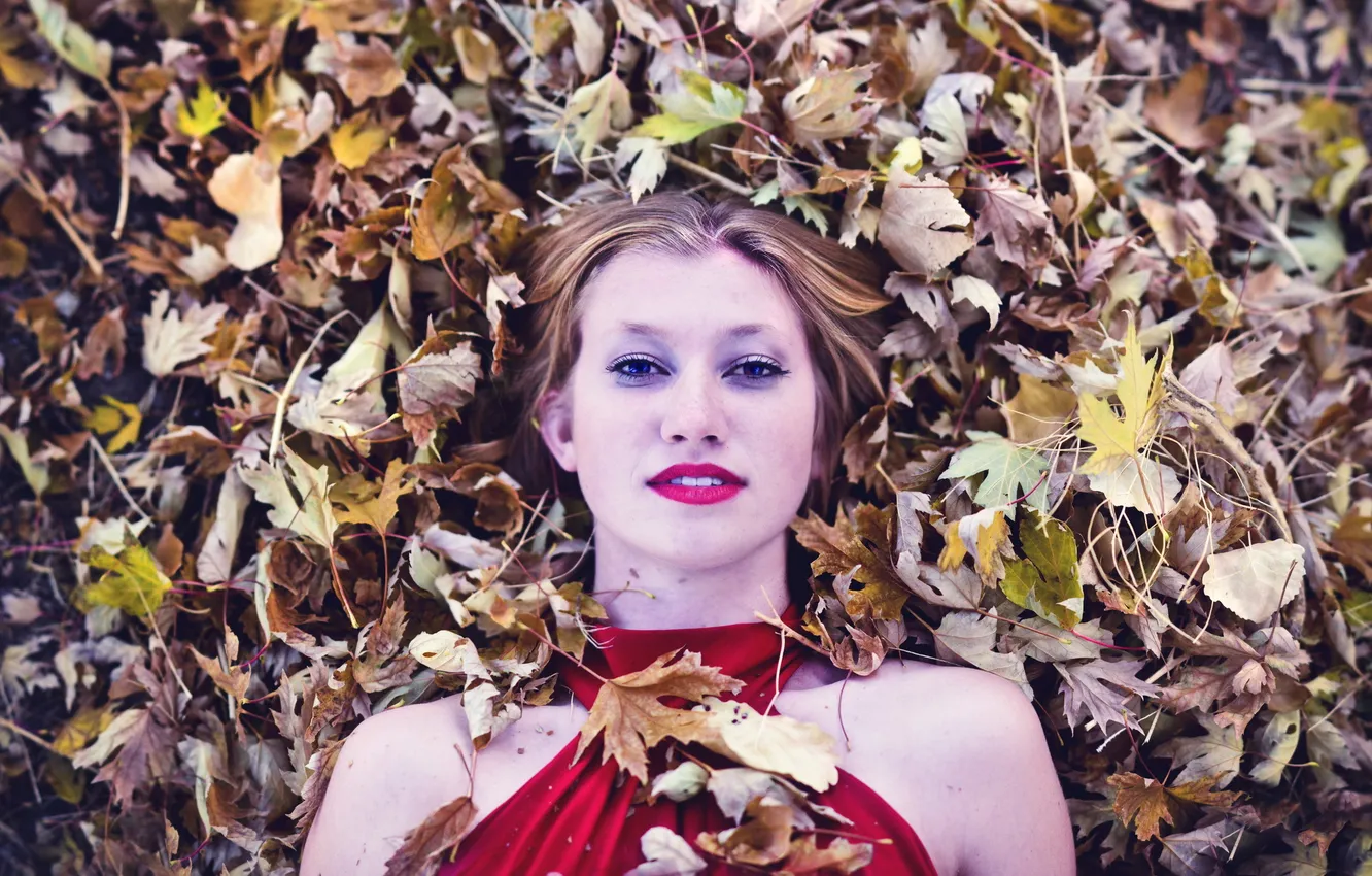 Photo wallpaper autumn, leaves, girl