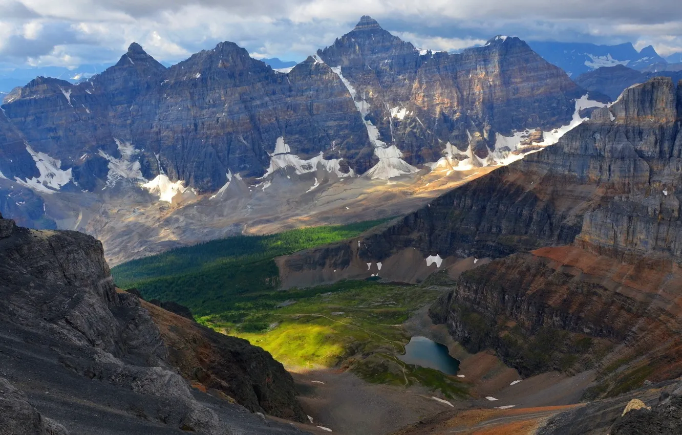 Photo wallpaper greens, forest, dream, snow, landscape, clouds, nature, purity
