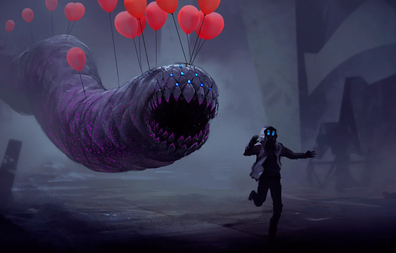 Photo wallpaper balloon, people, ball, runs, the worm, balloon, romantic apocalyptic