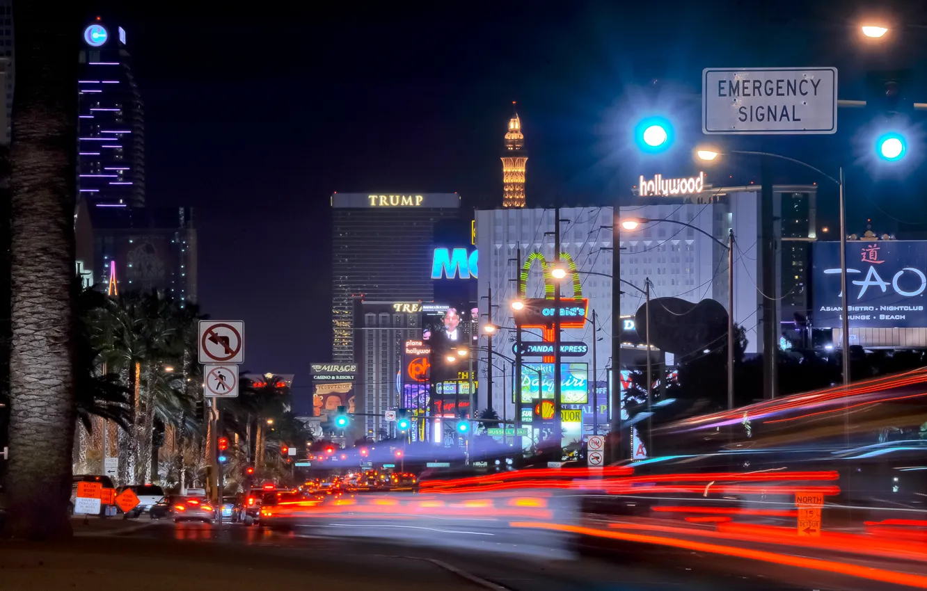 Photo wallpaper night, Las Vegas, Nevada, USA, night, usa, las vegas, emergency signal