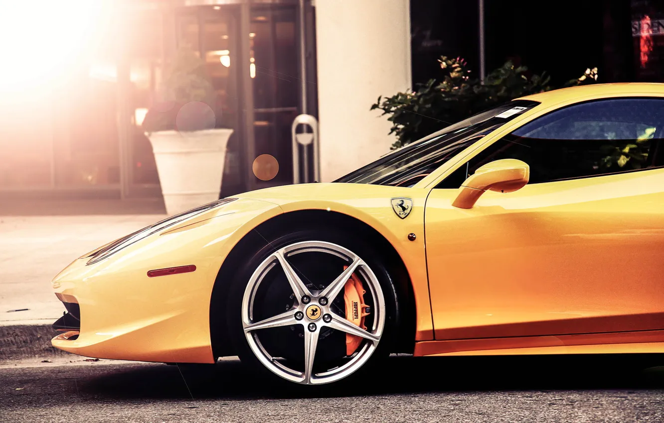 Photo wallpaper car, Ferrari, Ferrari, drives, 458, yellow, Italia