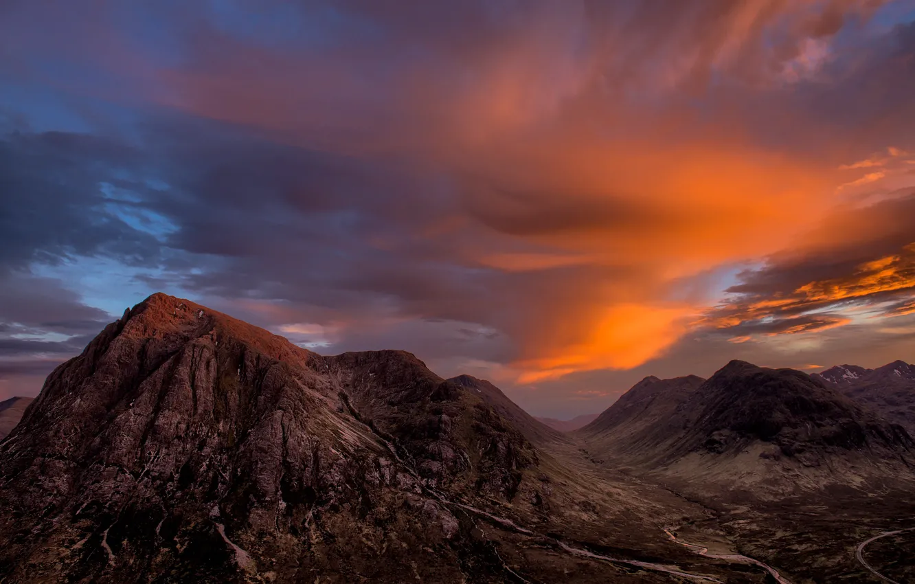 Photo wallpaper the sky, clouds, sunset, mountains, rocks, hills, height, the evening