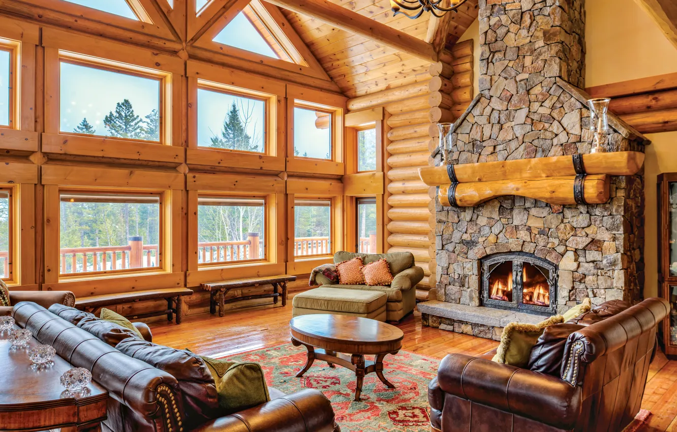 Photo wallpaper design, style, Villa, interior, fireplace, living room