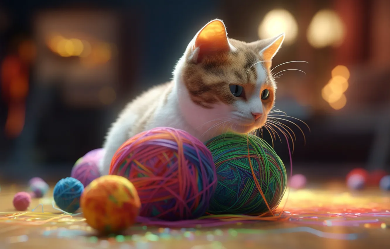 Photo wallpaper cat, cat, look, light, tangle, lights, pose, kitty