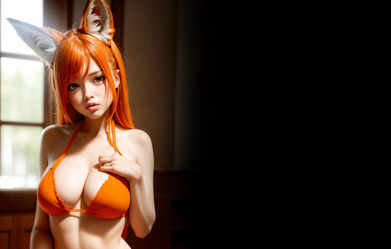 Photo wallpaper girl, Fox, Fox