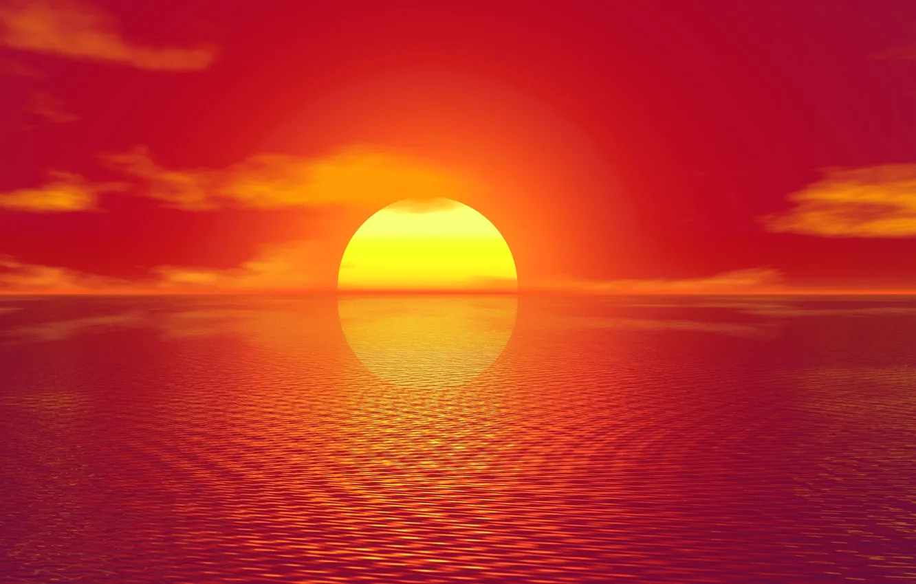 Photo wallpaper sea, the sun, sunset, reflection
