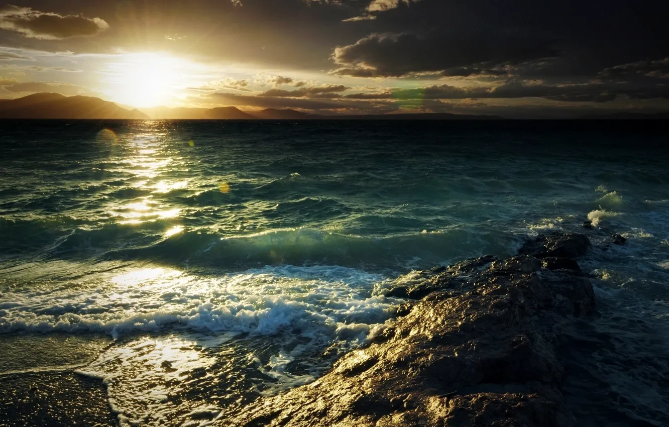 Photo wallpaper sea, the sky, water, clouds, shore