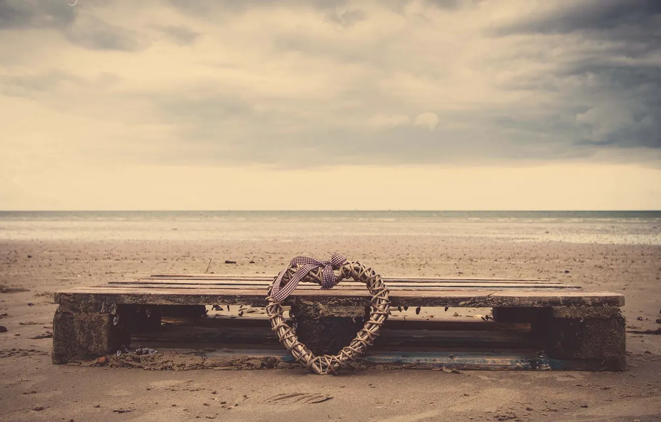 Photo wallpaper sand, sea, beach, water, nature, river, heart, tape