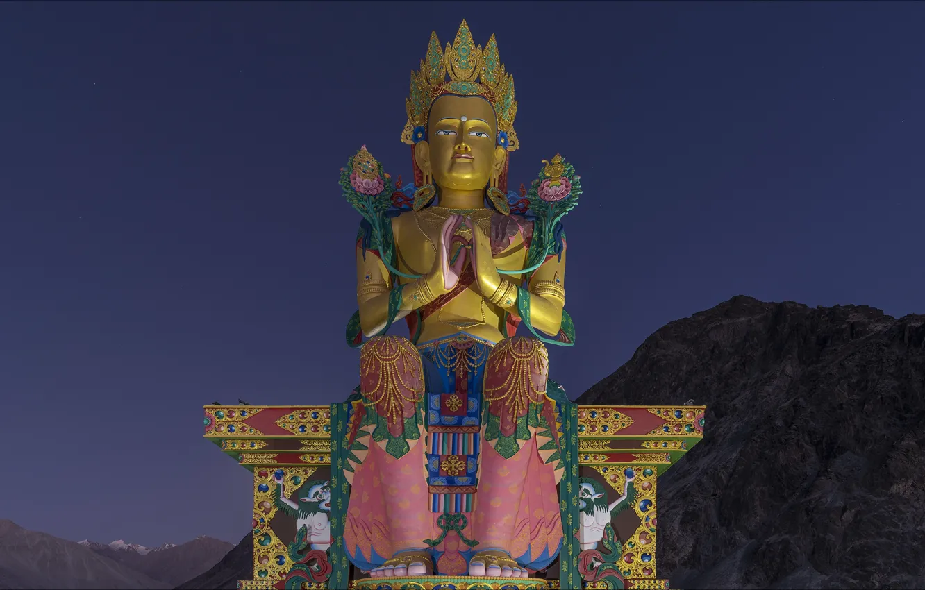 Photo wallpaper night, India, Buddha, night, monument, Monument, India, Buddha