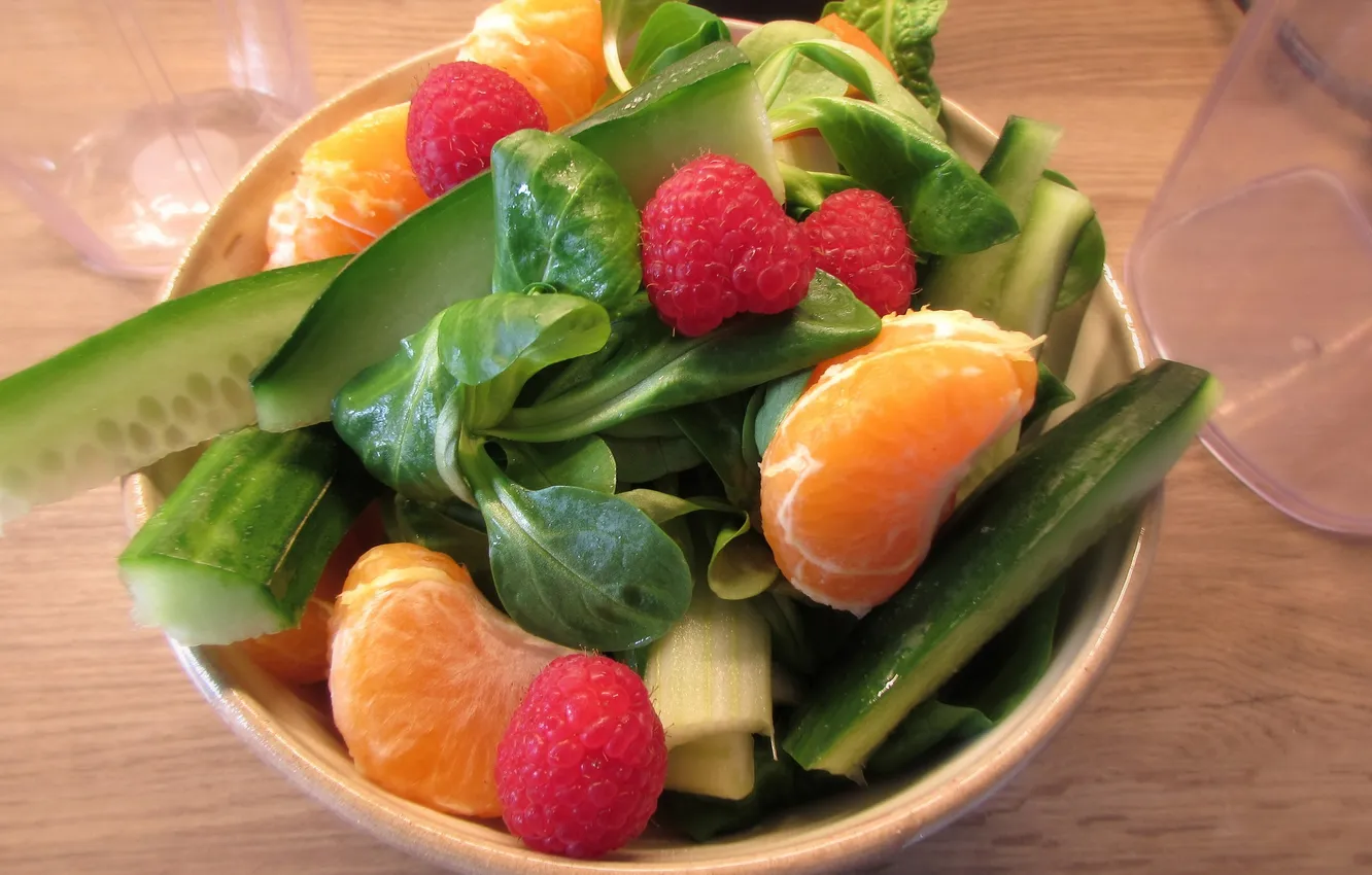 Photo wallpaper greens, berries, salad