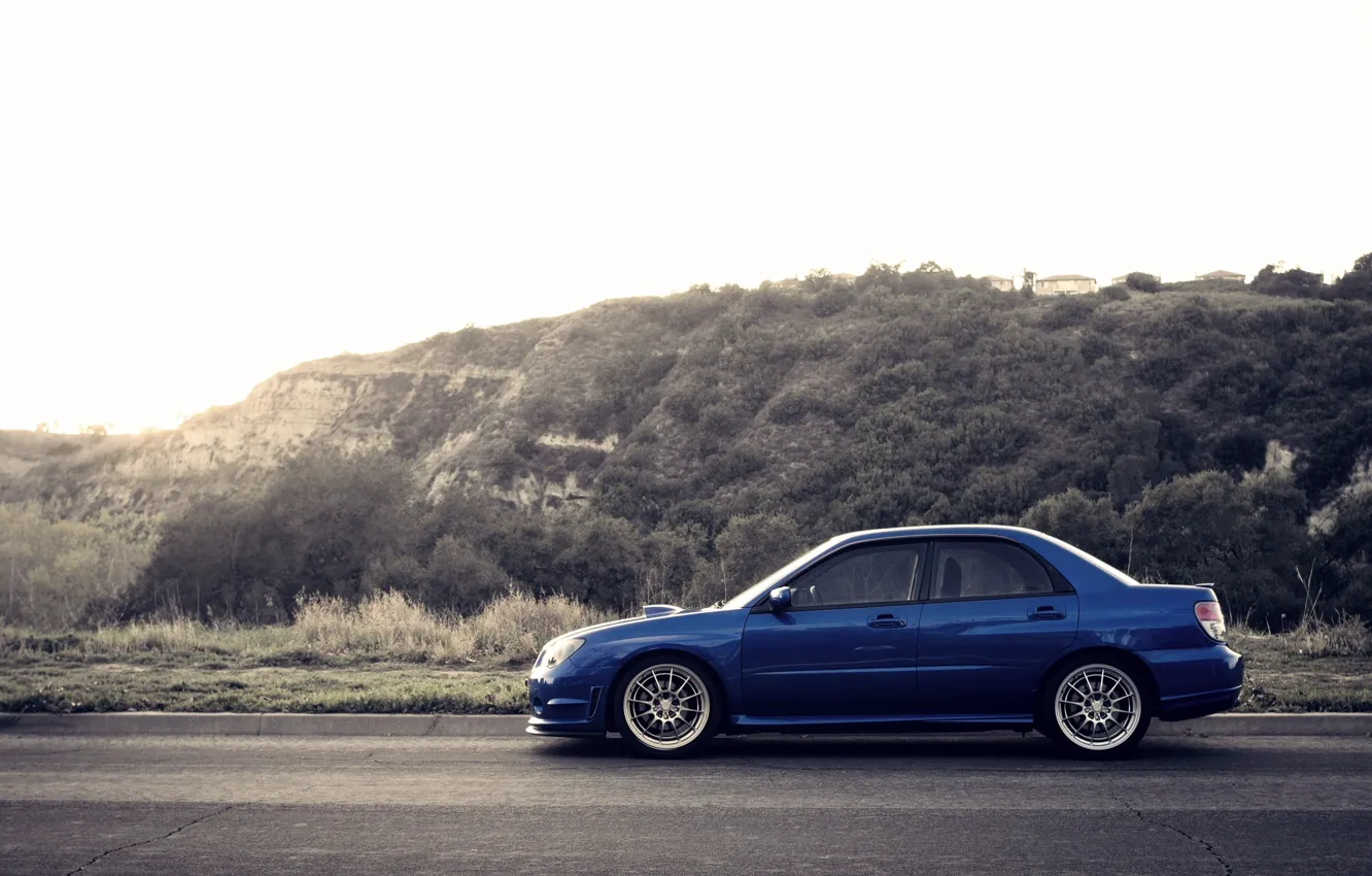 Photo wallpaper hills, Subaru, Impreza, WRX, blue, blue, Subaru, Impreza