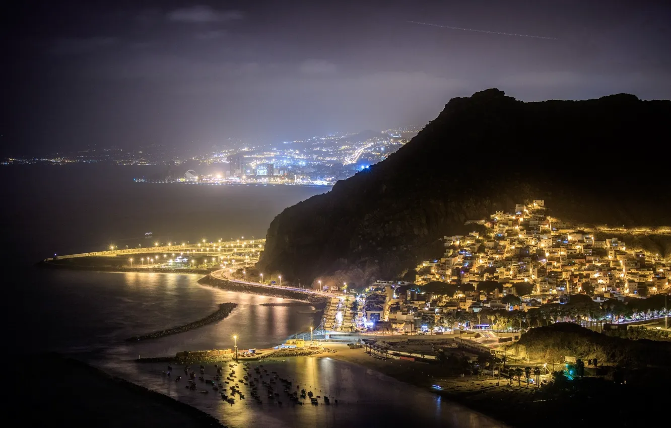 Photo wallpaper night, lights, fog, Tenerife