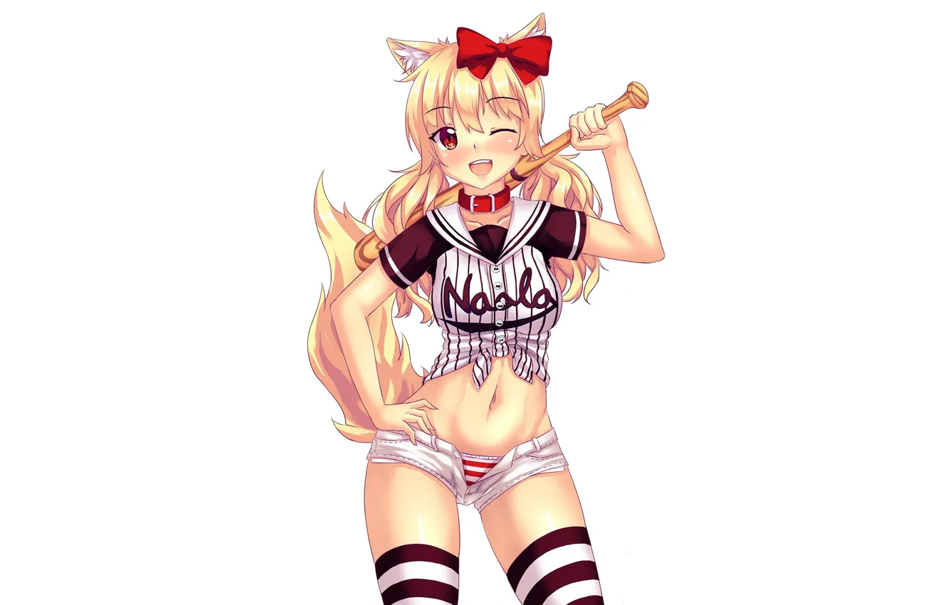 Photo wallpaper girl, sexy, cleavage, shorts, thighhighs, long hair, boobs, anime