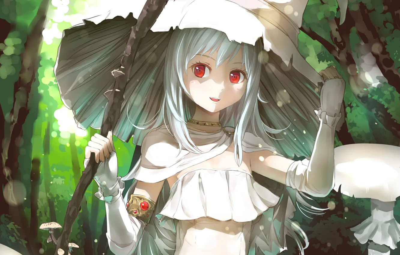 Photo wallpaper girl, hat, art, witch, broom, red eyes, culter