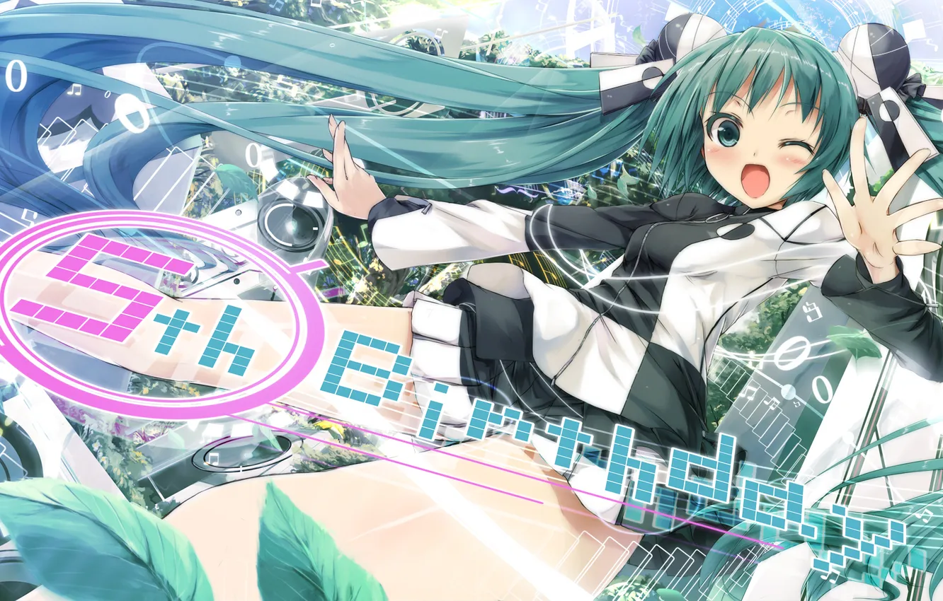 Photo wallpaper girl, emotions, the inscription, vocaloid, hatsune miku, usbtrace