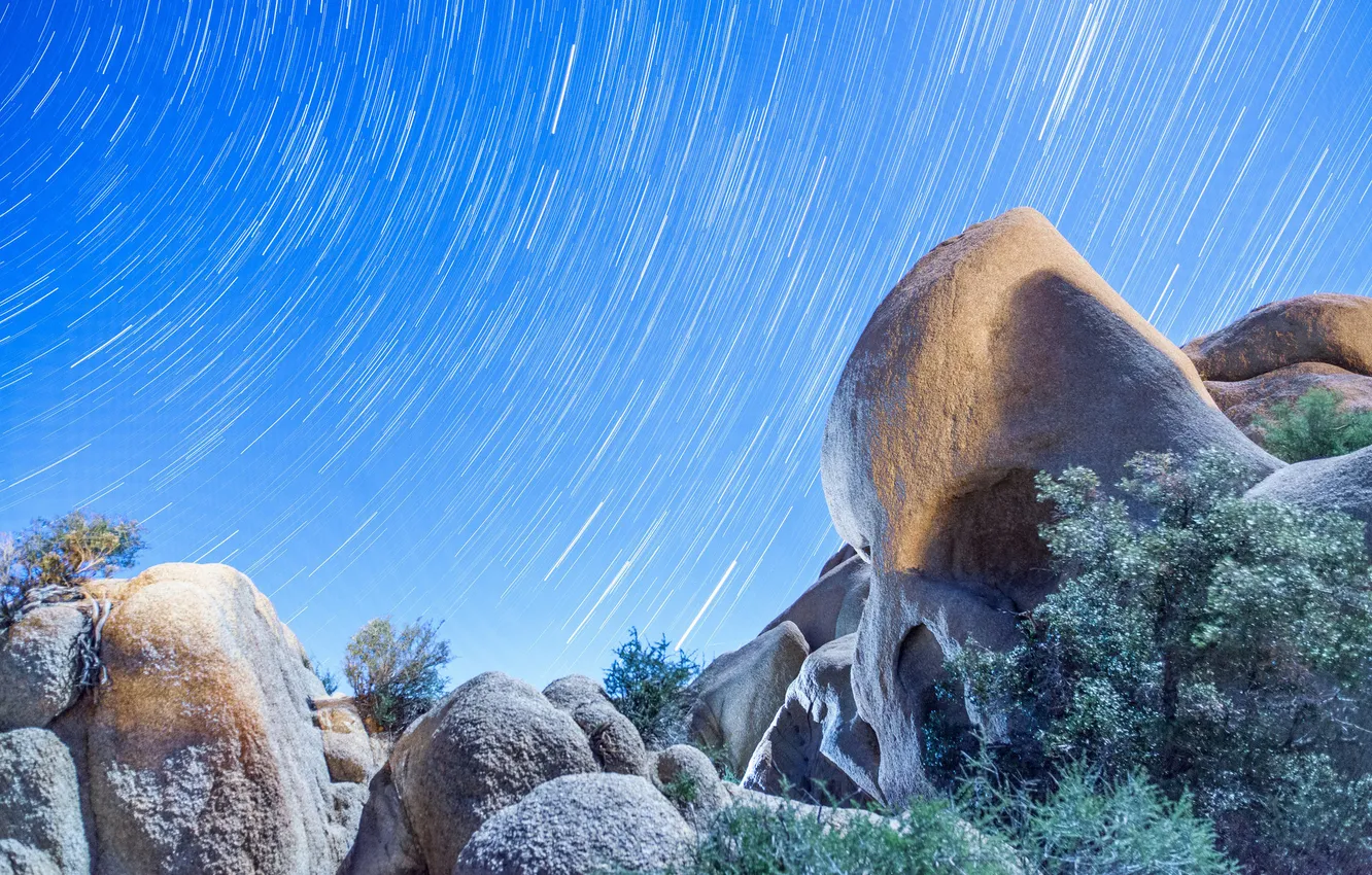 Photo wallpaper the sky, nature, stones, Joshua Tree, National Park, Skull-Rock
