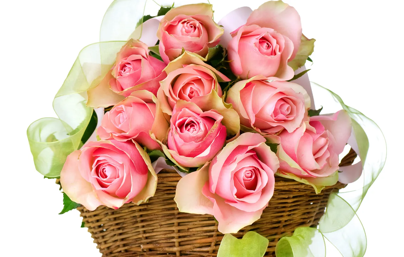 Photo wallpaper roses, bouquet, tape, basket