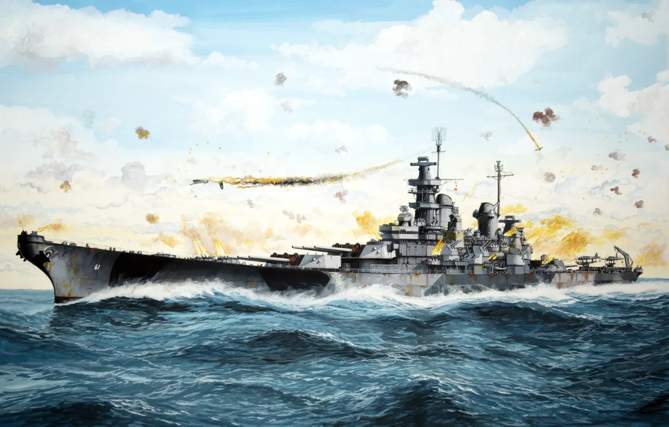 Photo wallpaper USA, battleship, ship of the line, Daniel Fuss Is About, US NAVY, BB-61, Battleship USS …