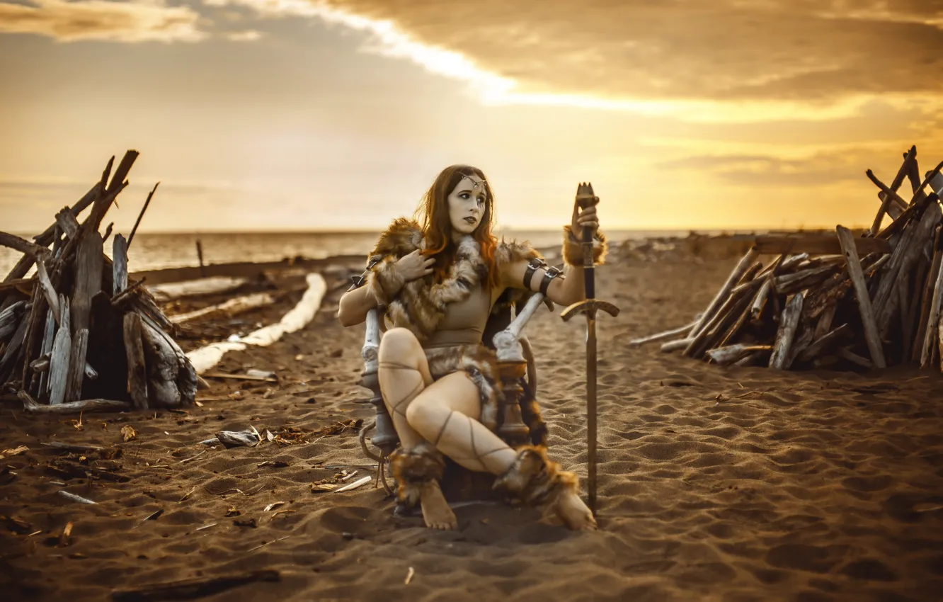 Photo wallpaper girl, the situation, sword