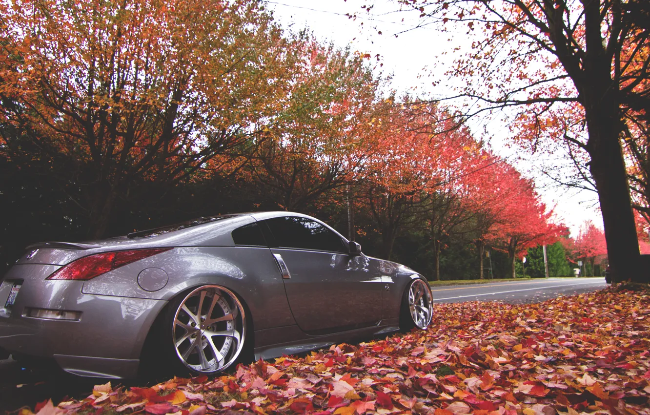 Photo wallpaper autumn, street, nissan, 350z, Nissan