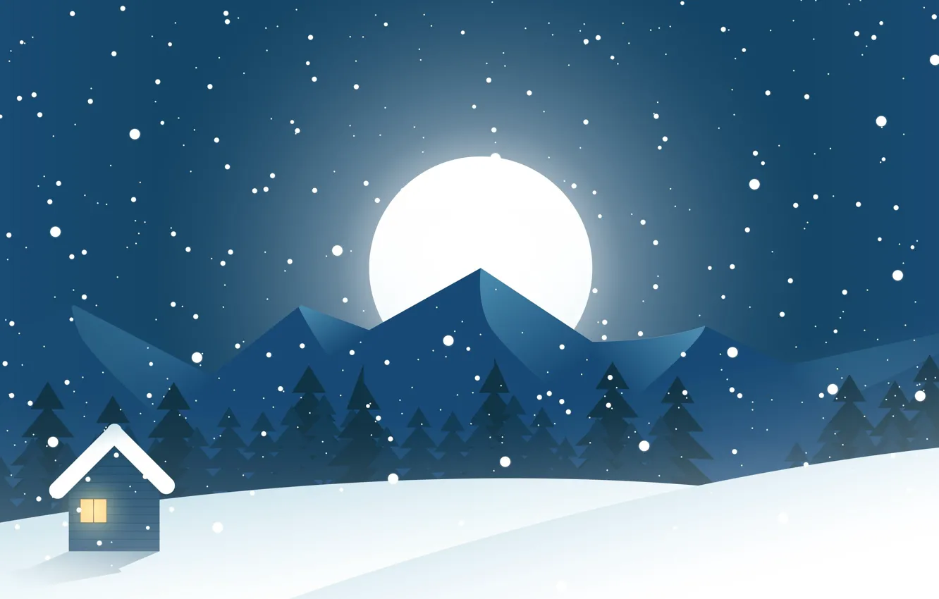 Photo wallpaper winter, snow, mountains, night, nature, holiday, hills, the moon