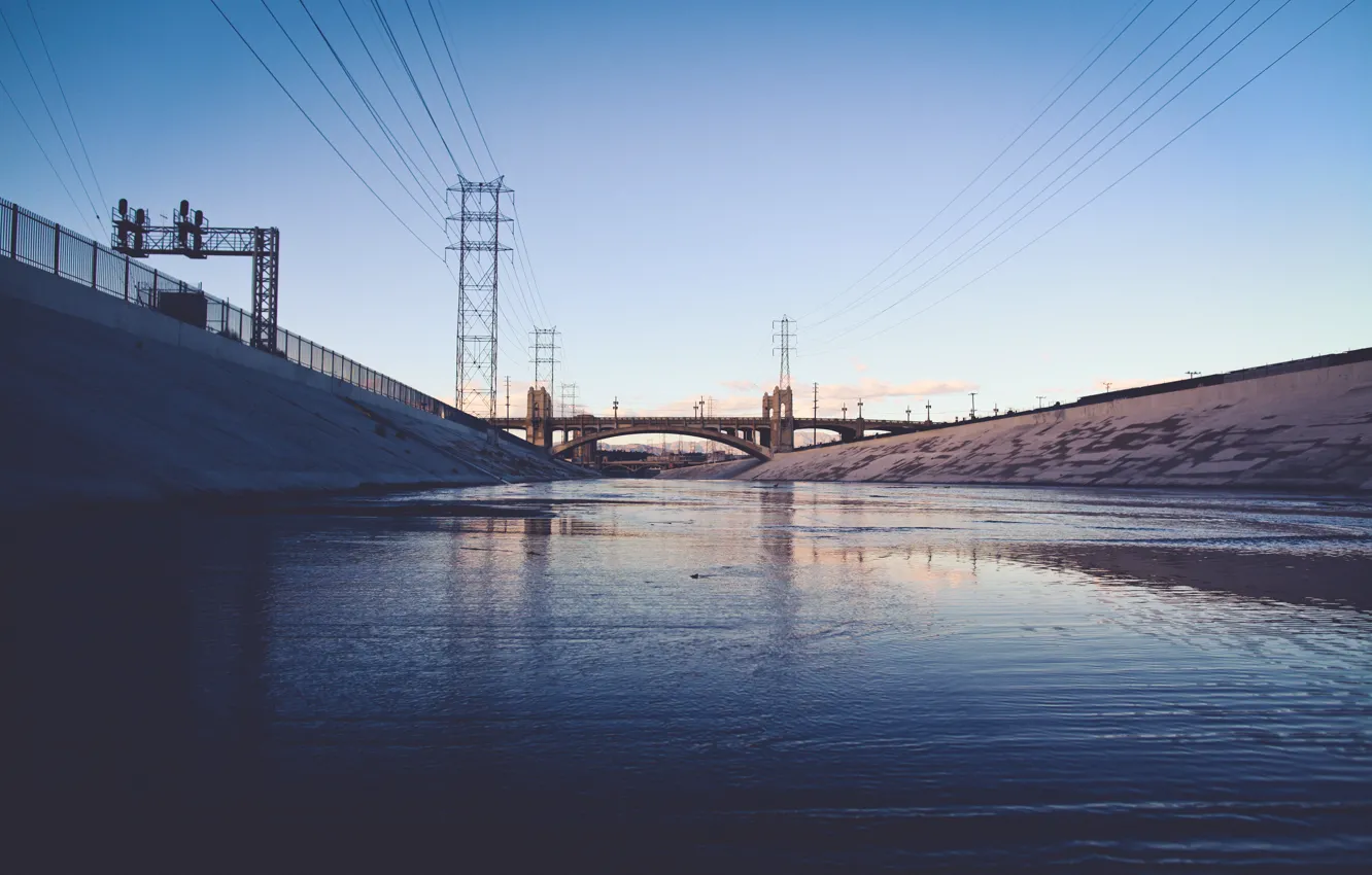 Photo wallpaper USA, bridge, water, Los Angeles, America, canal, sewer