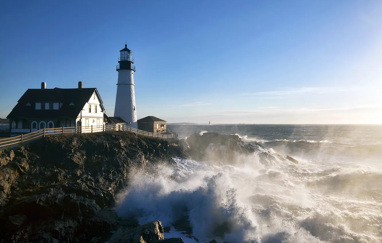 Photo wallpaper sea, lighthouse, United States, Maine, Cape Elizabeth