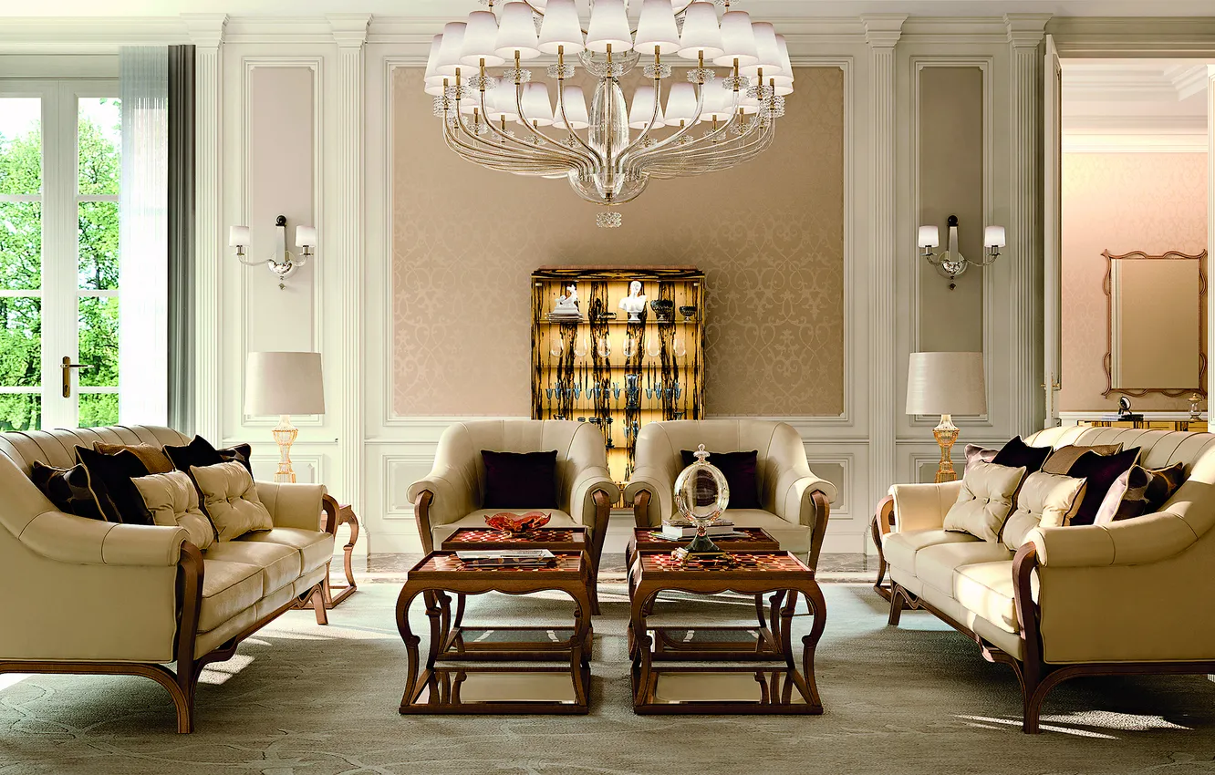 Photo wallpaper design, style, room, Villa, interior, upholstered furniture, luxury living room