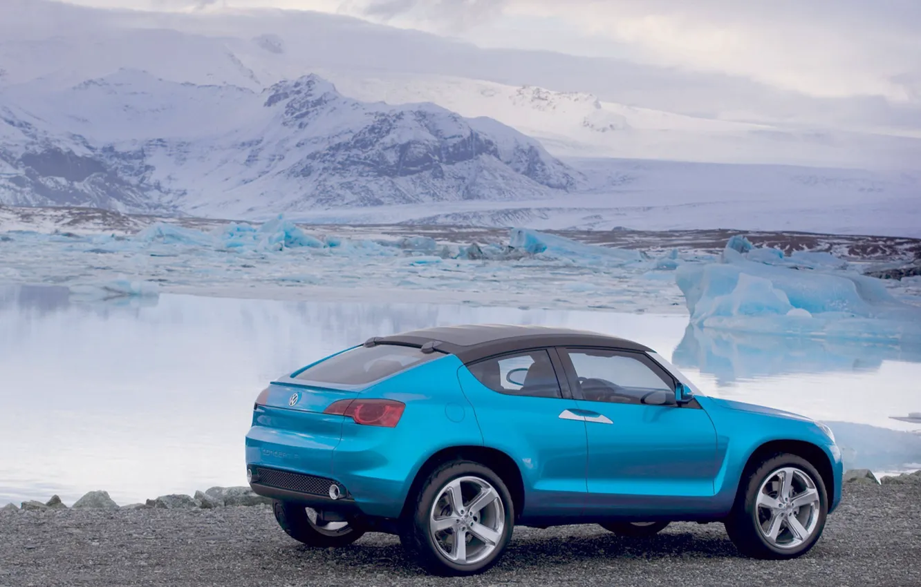 Photo wallpaper clouds, snow, mountains, Volkswagen, Concept A