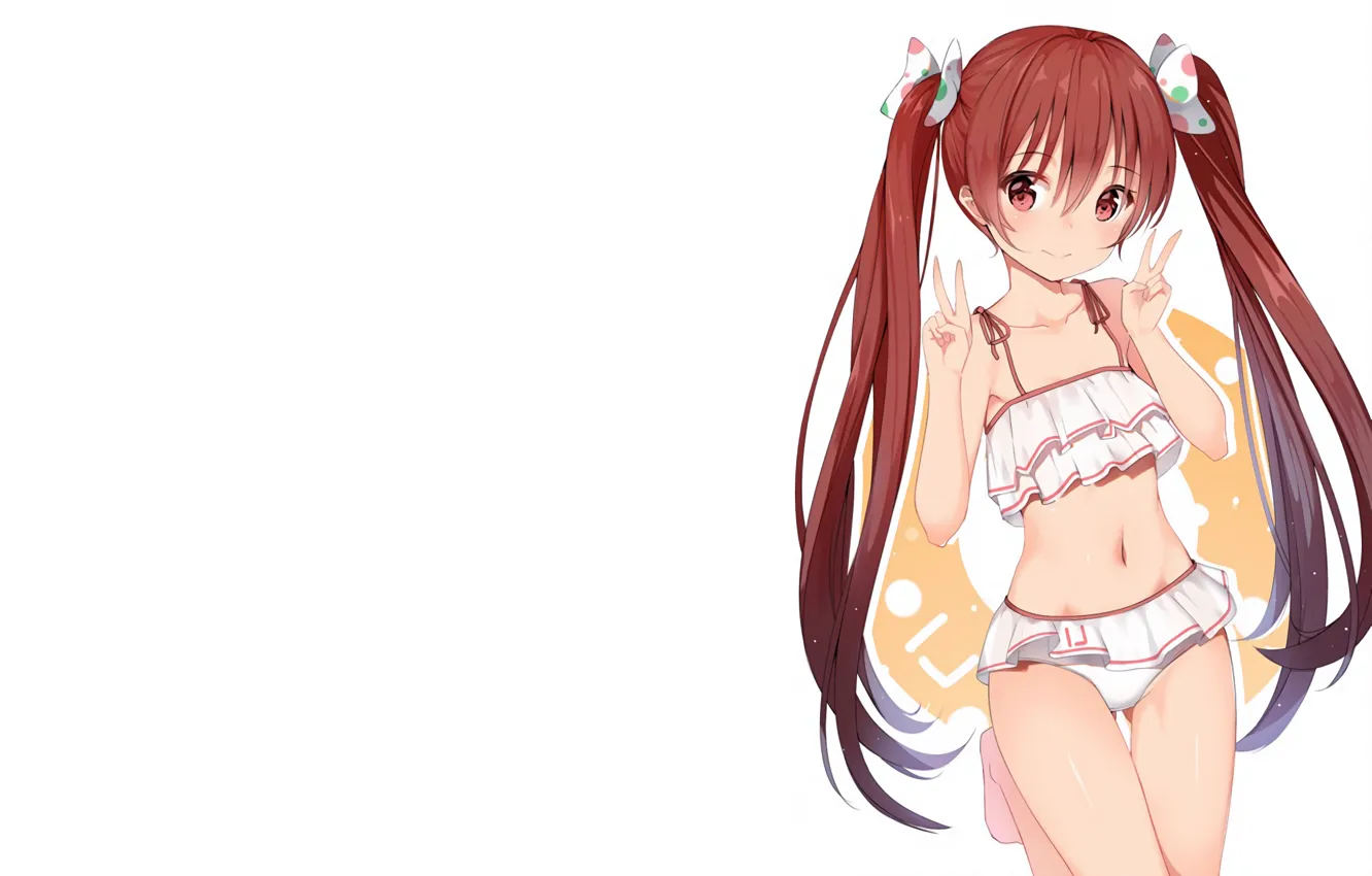 Photo wallpaper girl, long hair, anime, beautiful, pretty, redhead, bikini, attractive