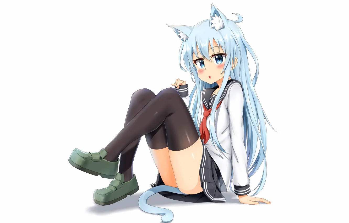 Photo wallpaper girl, sexy, thighhighs, long hair, anime, blue eyes, beautiful, pretty