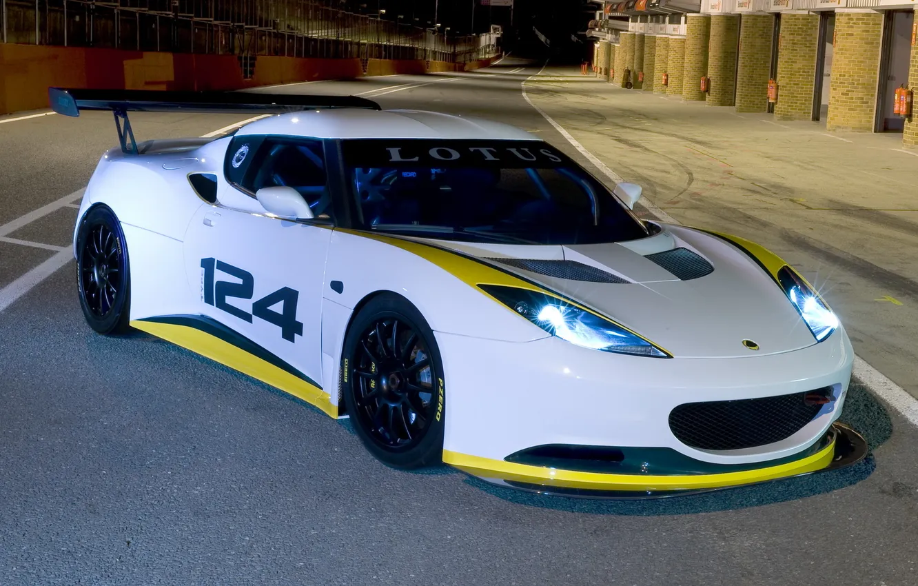 Photo wallpaper night, track, Lotus, Boxing, Lotus, racecar, Evora, night