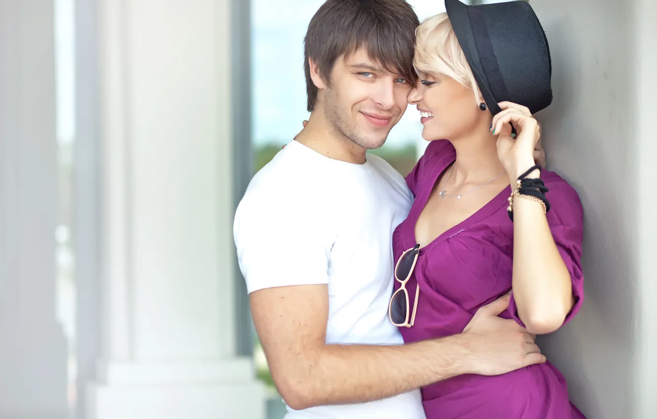 Photo wallpaper girl, smile, blonde, guy