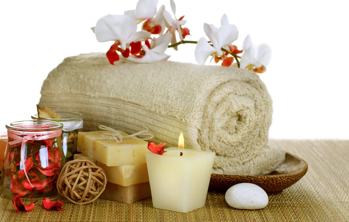 Photo wallpaper relax, soap, flowers, bath, Spa, orchid, candles, spa