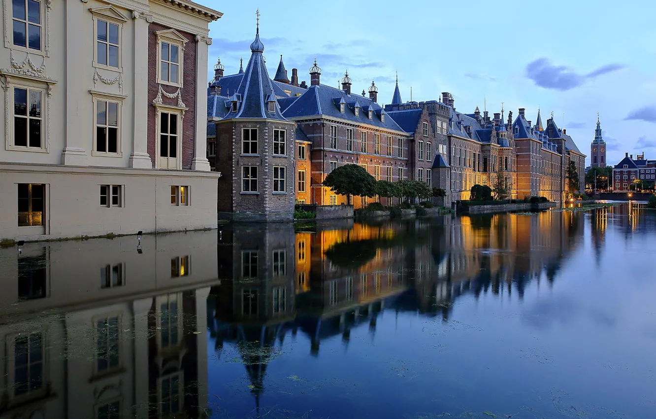 Photo wallpaper lake, pond, reflection, building, home, Netherlands, Netherlands, The Hague