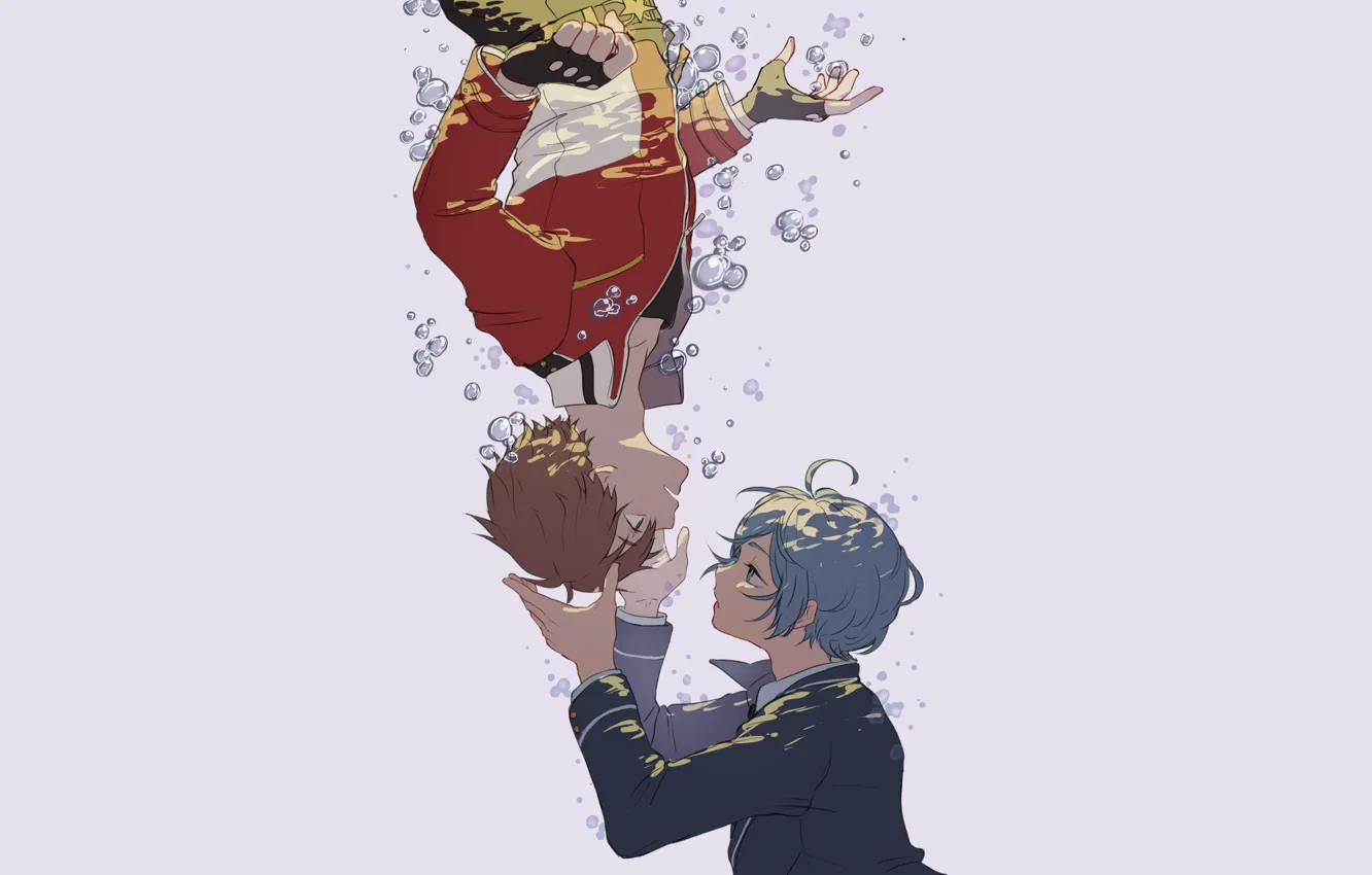 Photo wallpaper guy, lilac background, air bubbles, Ensemble Stars!, Ensemble stars