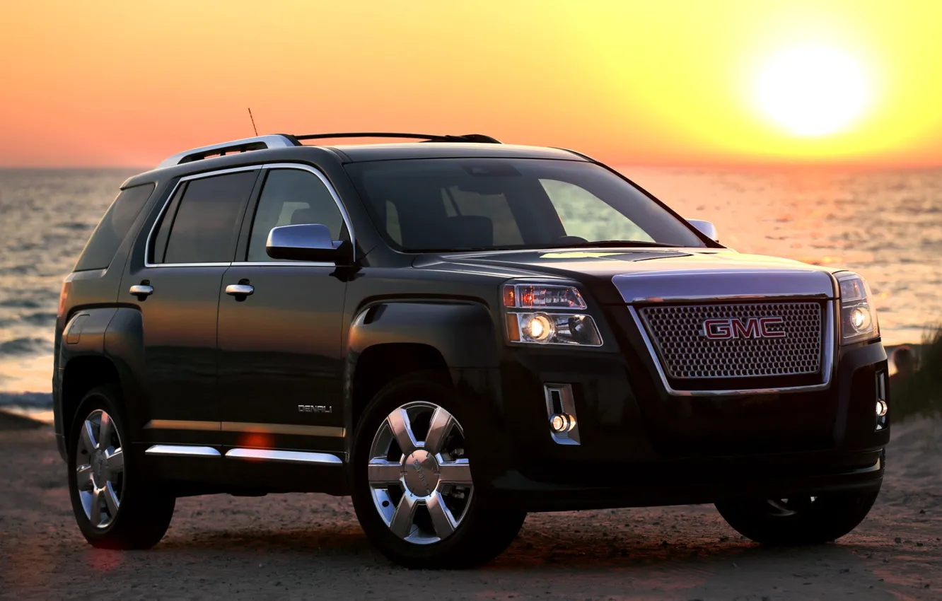 Photo wallpaper the sun, sunset, black, shore, jeep, the front, GMC, Denali