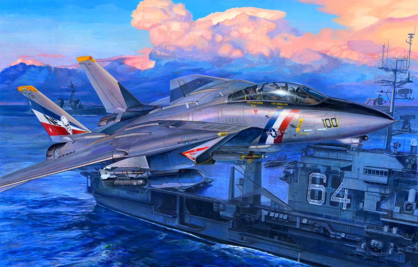 Photo wallpaper war, art, airplane, painting, aviation, jet, Grumman F-14 Tomcat
