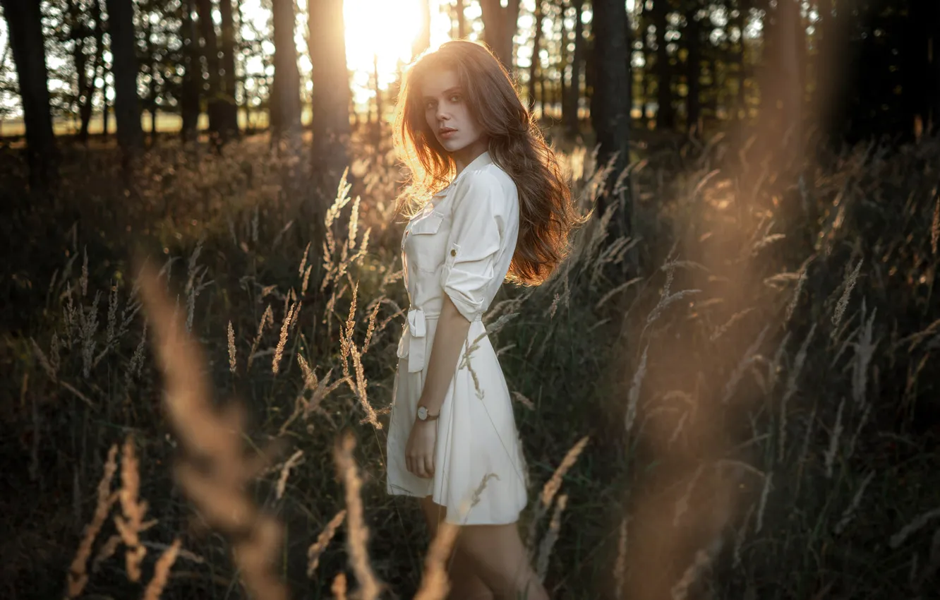 Photo wallpaper look, girl, nature, long hair, in the woods, Jiří Tulach