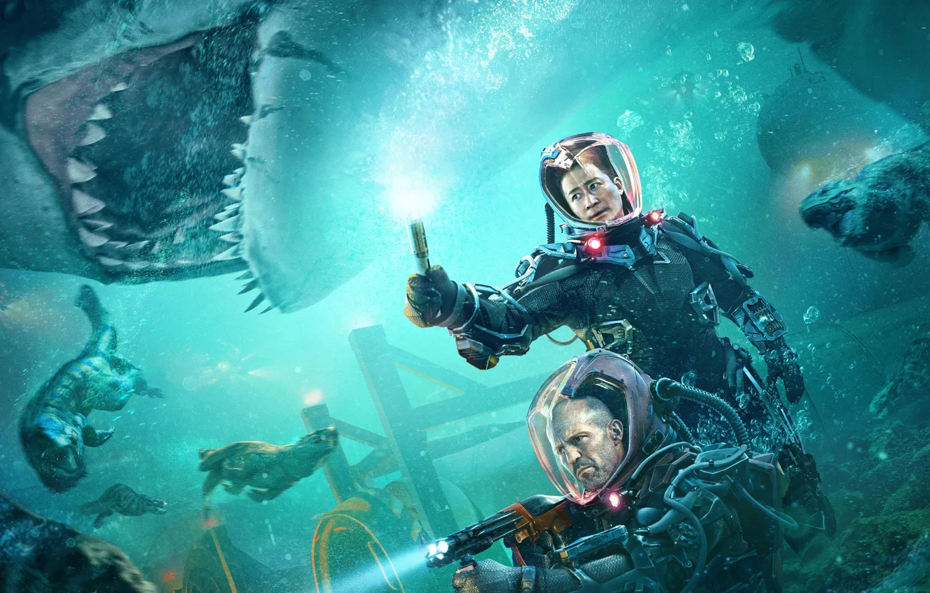 Photo wallpaper fiction, shark, horror, USA, underwater world, action, Jason Statham, Jason Statham