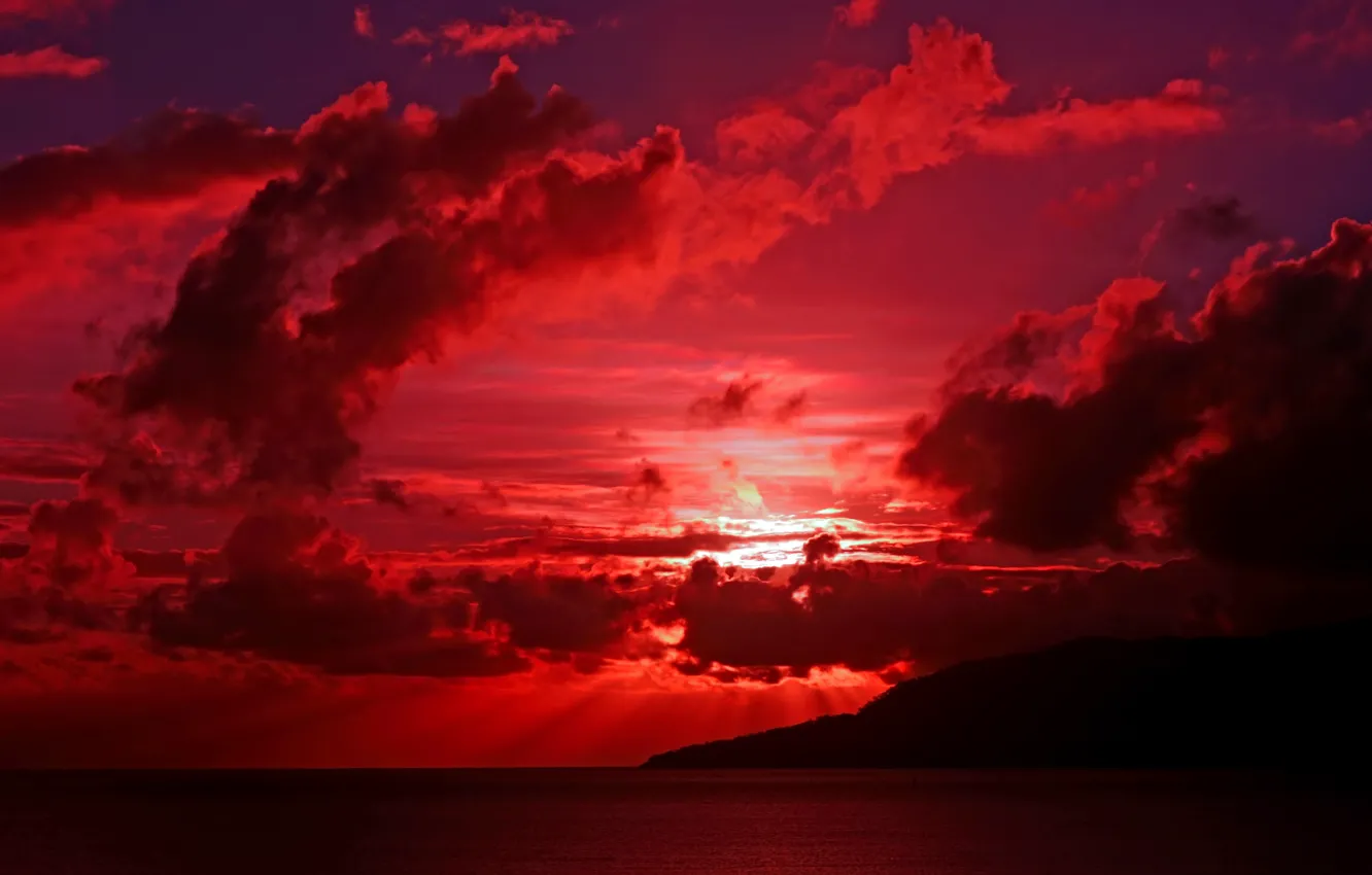 Photo wallpaper Sky, Landscape, Sunset, Cloud, Scarlet