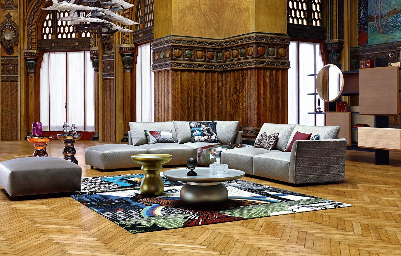 Photo wallpaper design, style, interior, living room, Globe Trotter, by Roche Bobois