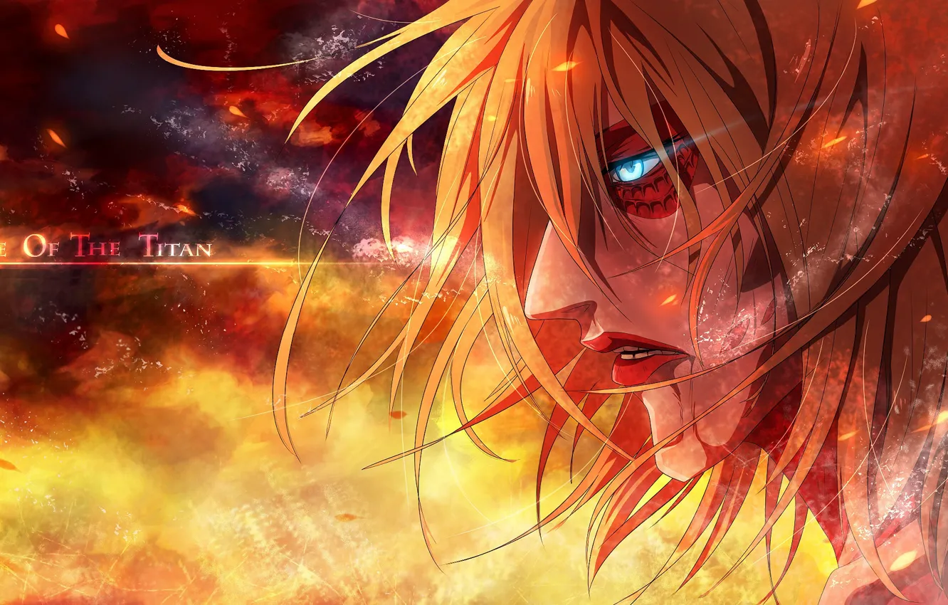 Photo wallpaper fire, sparks, giant, burning eyes, The Invasion Of The Titans, Annie Leonhardt, obsessed, Shingeki no …