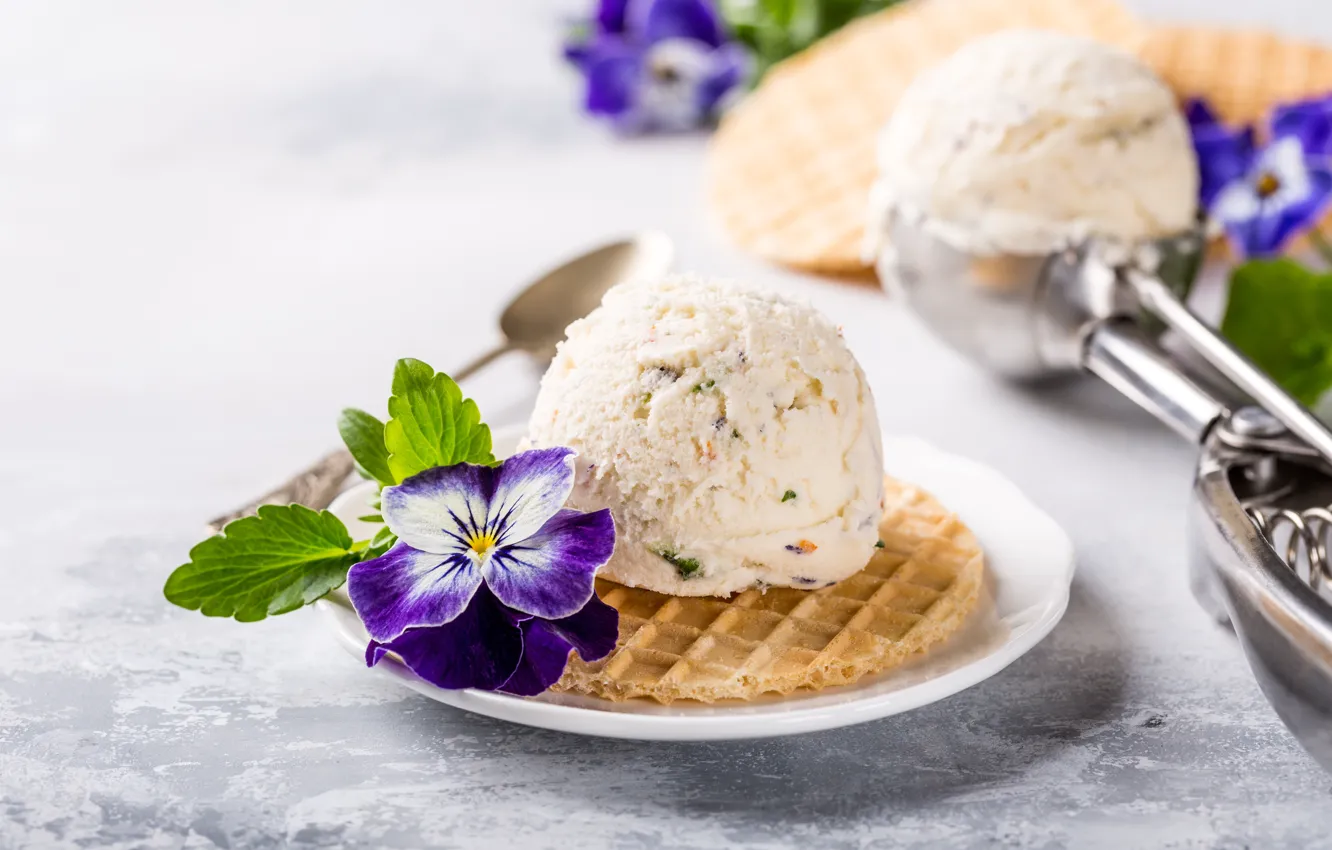 Photo wallpaper ice cream, waffles, vanilla, Iryna Melnyk