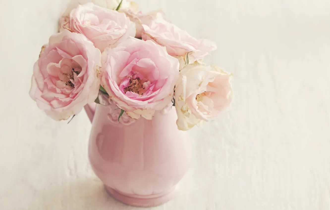 Photo wallpaper flowers, roses, vase